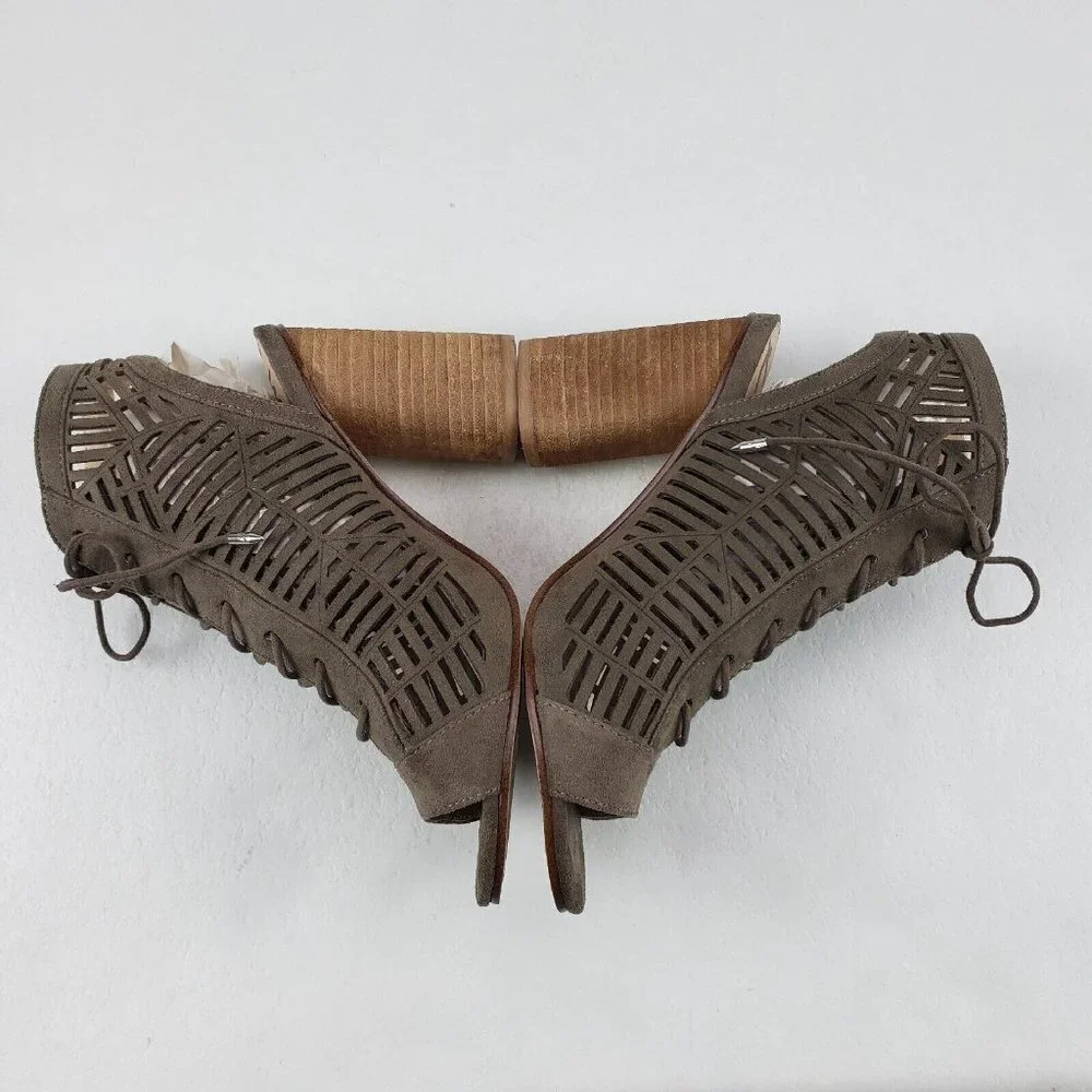 Sam Edelman Rocco Lasercut Sandals Brown Womens 7.5 Lace Up Open Toe Heels